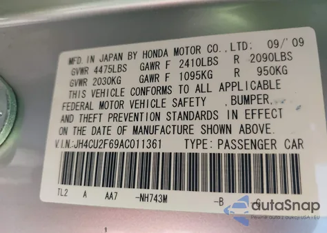 2010 Acura Tsx 2.4 from USA, damaged, VIN JH4CU2F69AC011361